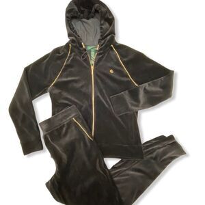 LRL Lauren Ralph Lauren Black/Gold Velour Tracksuit